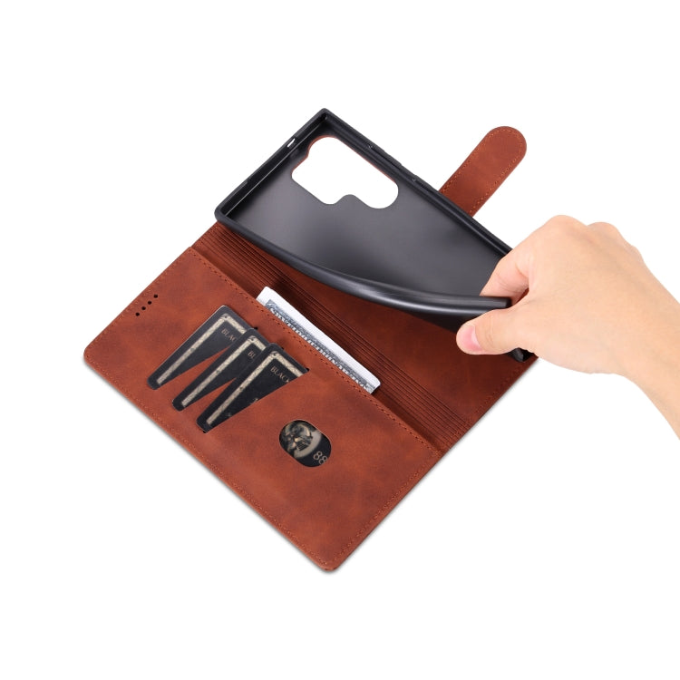 AZNS Skin Feel Calf Texture Flip case for Samsung Galaxy S24 Ultra 5G, showcasing its stylish design and functional features.